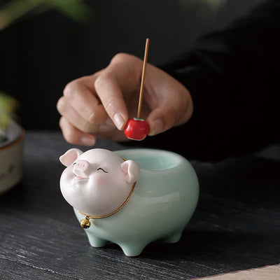 Brûle-encens Foviel en céramique en forme de petit cochon porte-bonheur