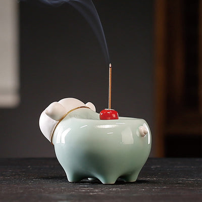 Brûle-encens Foviel en céramique en forme de petit cochon porte-bonheur