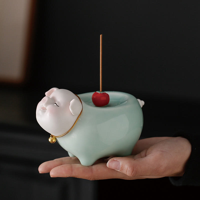 Brûle-encens Foviel en céramique en forme de petit cochon porte-bonheur