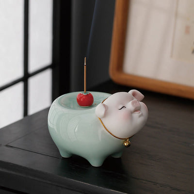 Brûle-encens Foviel en céramique en forme de petit cochon porte-bonheur
