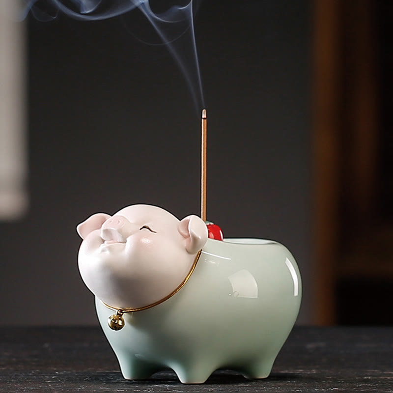 Brûle-encens Foviel en céramique en forme de petit cochon porte-bonheur