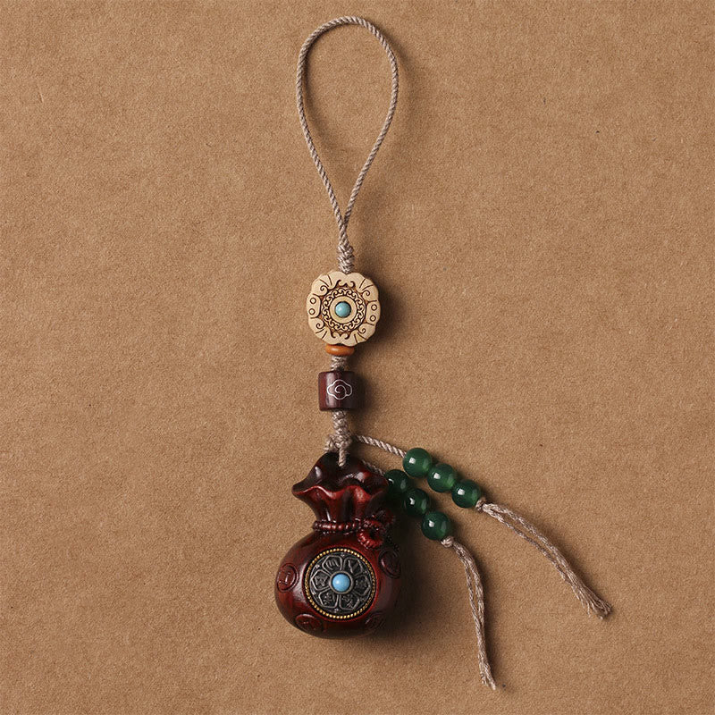 Foviel Sandalwood Small Leaf Red Sandalwood Green Sandalwood Om Mani Padme Hum Calm Key Chain Phone Hanging Decoration