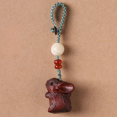 Foviel Sandelholz kleine Blatt rot Sandelholz Glück Mini Kaninchen Schutz Schlüsselanhänger Handyanhänger