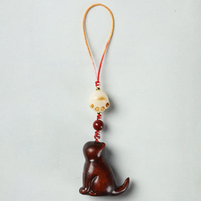 Foviel - Ornement de téléphone à suspendre, chat assis en bois de santal rouge, bois de santal vert et bois de santal à petites feuilles