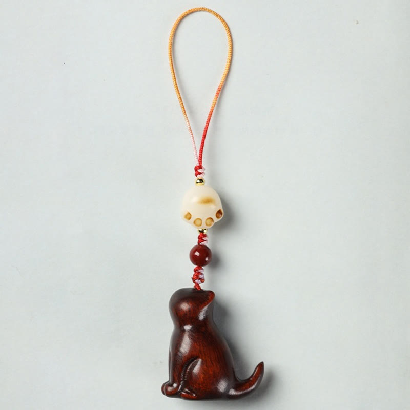 Foviel - Ornement de téléphone à suspendre, chat assis en bois de santal rouge, bois de santal vert et bois de santal à petites feuilles
