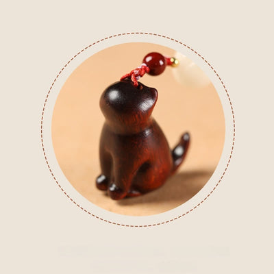 Foviel - Ornement de téléphone à suspendre, chat assis en bois de santal rouge, bois de santal vert et bois de santal à petites feuilles