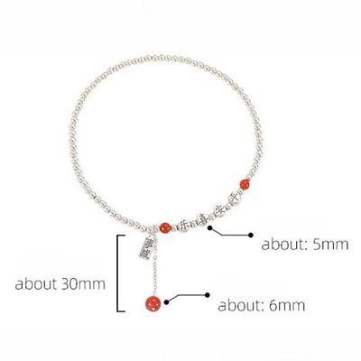 Foviel 925 Sterling Silber Kleine Perlen Rot Achat Frieden und Freude Segens-Klebe