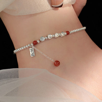Foviel 925 Sterling Silber Kleine Perlen Rot Achat Frieden und Freude Segens-Klebe