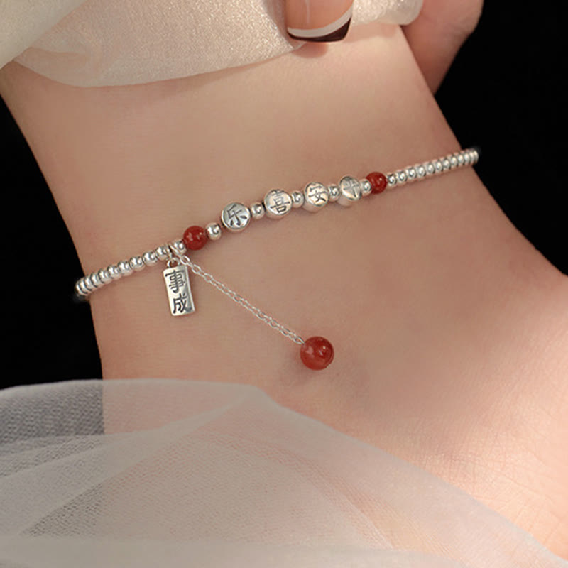 Foviel 925 Sterling Silber Kleine Perlen Rot Achat Frieden und Freude Segens-Klebe