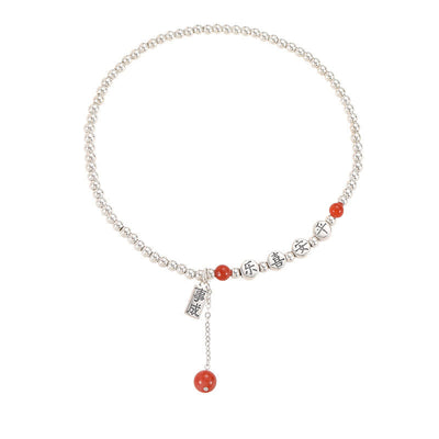Foviel 925 Sterling Silber Kleine Perlen Rot Achat Frieden und Freude Segens-Klebe