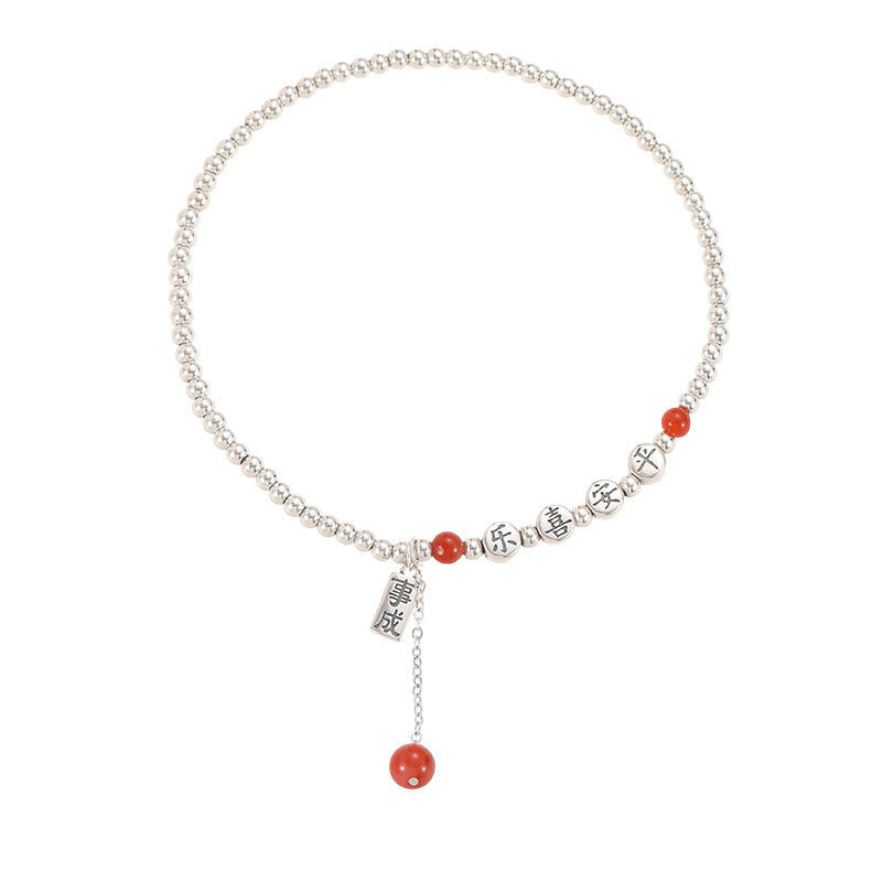Foviel 925 Sterling Silber Kleine Perlen Rot Achat Frieden und Freude Segens-Klebe