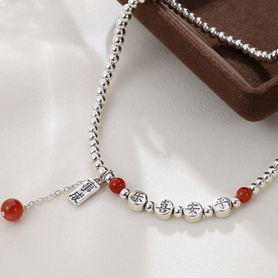 Foviel 925 Sterling Silber Kleine Perlen Rot Achat Frieden und Freude Segens-Klebe