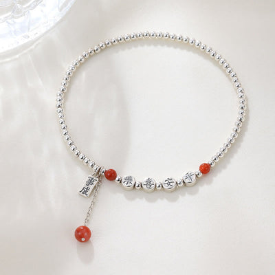 Foviel 925 Sterling Silber Kleine Perlen Rot Achat Frieden und Freude Segens-Klebe