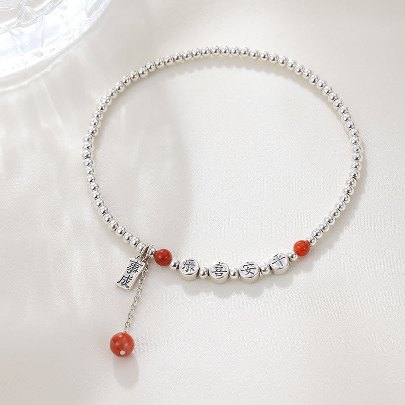 Foviel 925 Sterling Silber Kleine Perlen Rot Achat Frieden und Freude Segens-Klebe
