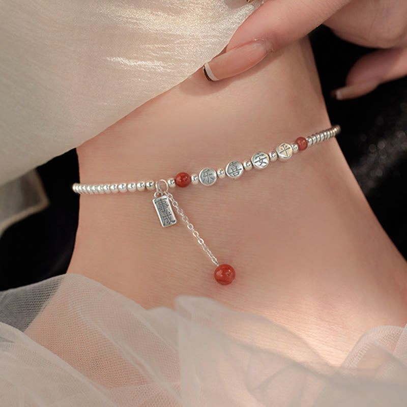 Foviel 925 Sterling Silber Kleine Perlen Rot Achat Frieden und Freude Segens-Klebe