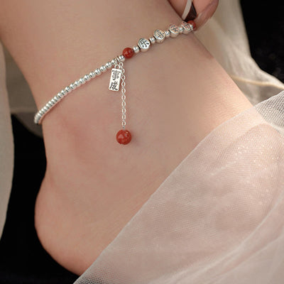 Foviel 925 Sterling Silber Kleine Perlen Rot Achat Frieden und Freude Segens-Klebe