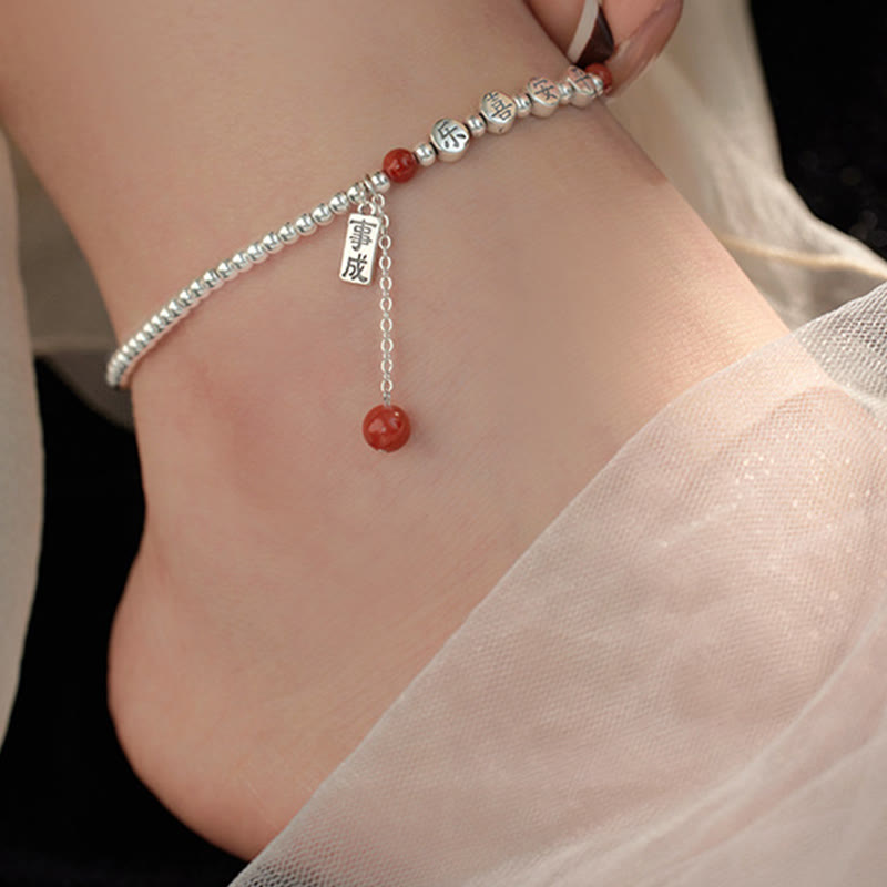 Foviel 925 Sterling Silber Kleine Perlen Rot Achat Frieden und Freude Segens-Klebe