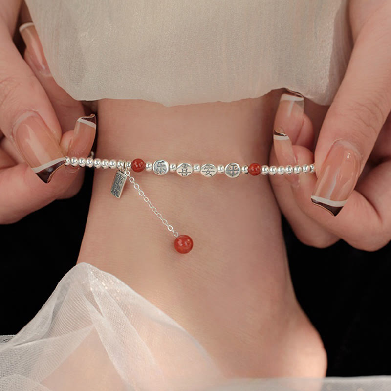 Foviel 925 Sterling Silber Kleine Perlen Rot Achat Frieden und Freude Segens-Klebe