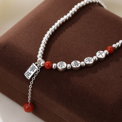 Foviel 925 Sterling Silber Kleine Perlen Rot Achat Frieden und Freude Segens-Klebe
