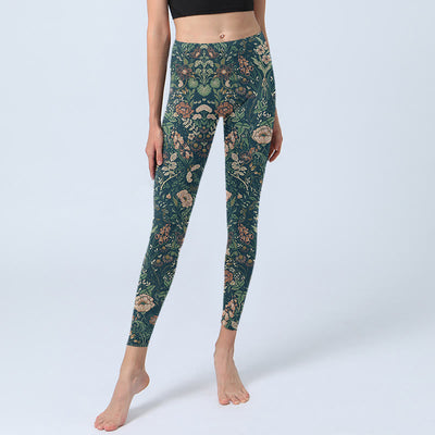 Buddha Stones Green Stitching Flowers Vines Pattern Print Gym Leggings Women's Yoga Pants - image 6