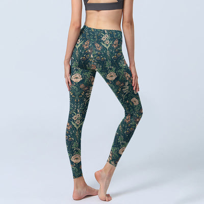 Buddha Stones Green Stitching Flowers Vines Pattern Print Gym Leggings Women's Yoga Pants - image 5