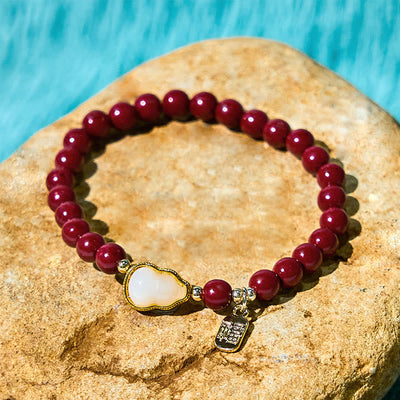 Foviel Cinnabar Gourd Fu Character Charm Blessing Bracelet