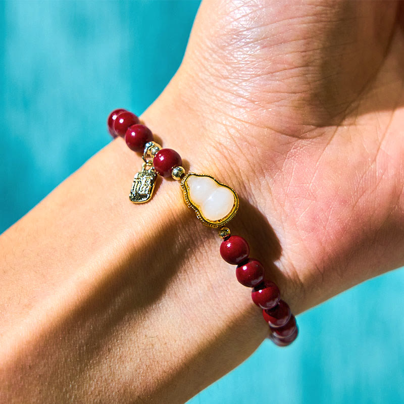 Foviel Cinnabar Gourd Fu Character Charm Blessing Bracelet