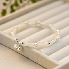 Foviel 925 Sterling Silber Natürlich Weiß Jade Bambus Bell Charm Glücksbringer Armband