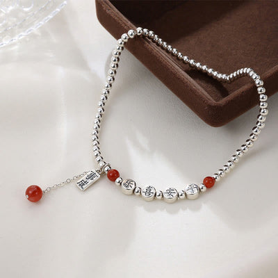 Foviel 925 Sterling Silber Kleine Perlen Rot Achat Frieden und Freude Segens-Klebe