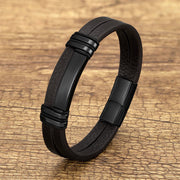 Bracelet équilibre Foviel en cuir marron avec boucle en acier titane