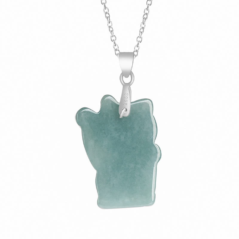 Buddha Stones Natural Jade Lucky Cat Abundance Titanium Steel Necklace Pendant - image 1