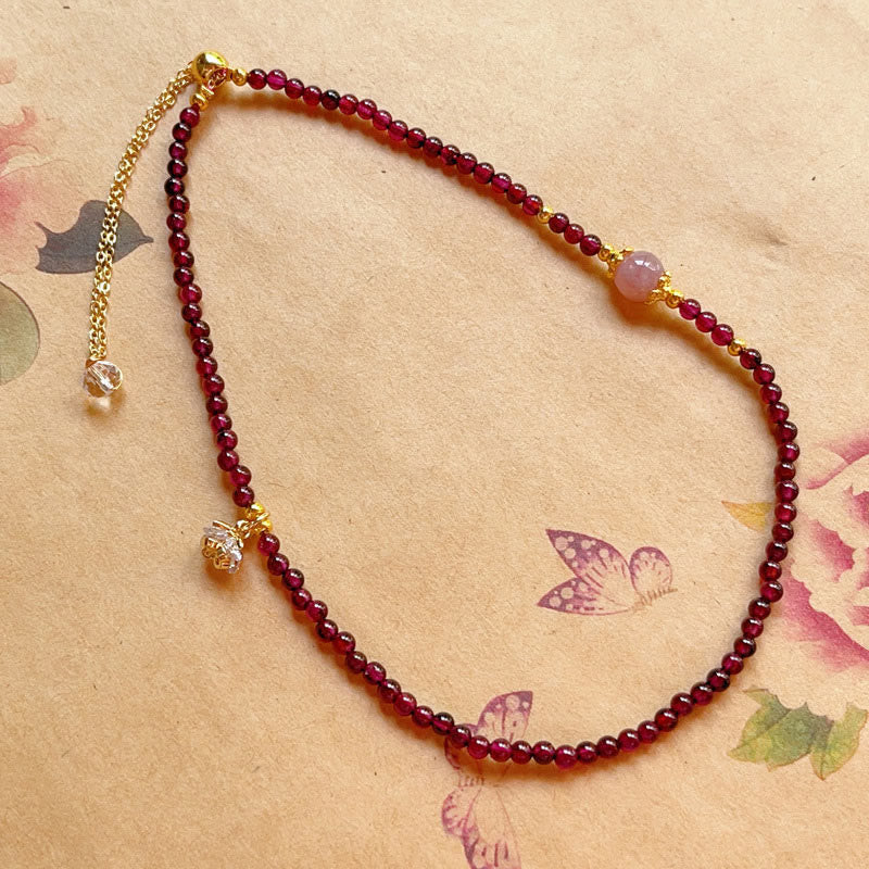 Foviel Natürliche Blume Granat Rosa Kristall Ruhig Doppelumschlag Armband
