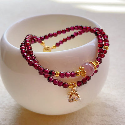 Foviel Natürliche Blume Granat Rosa Kristall Ruhig Doppelumschlag Armband