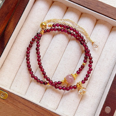 Foviel Natürliche Blume Granat Rosa Kristall Ruhig Doppelumschlag Armband