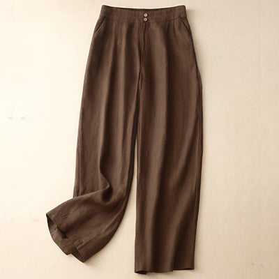 Buddha Stones Summer Casual Simple Zipper Design Linen Women's Wide Leg Pants With Pockets - SaddleBrown - US8-10，UK/AU12-14，EU40-42 (2XL) - image 61