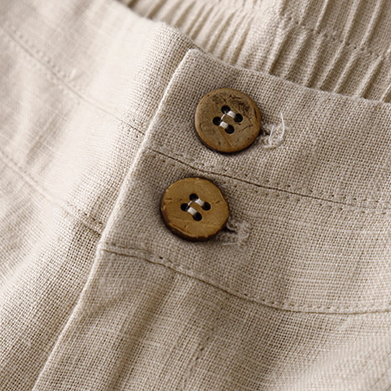 Buddha Stones Summer Casual Simple Zipper Design Linen Women's Wide Leg Pants With Pockets - image 45