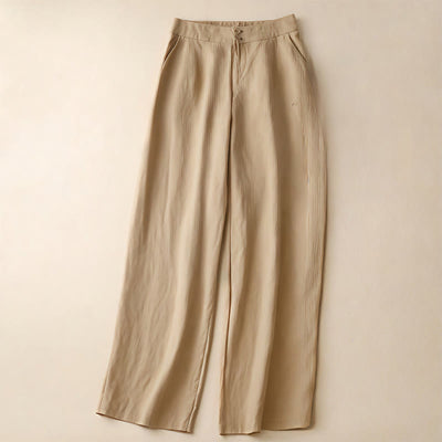 Buddha Stones Summer Casual Simple Zipper Design Linen Women's Wide Leg Pants With Pockets - PaleGoldenrod - US8-10，UK/AU12-14，EU40-42 (2XL) - image 36