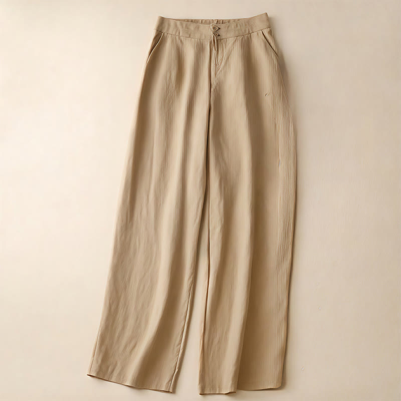 Buddha Stones Summer Casual Simple Zipper Design Linen Women's Wide Leg Pants With Pockets - PaleGoldenrod - US8-10，UK/AU12-14，EU40-42 (2XL) - image 36