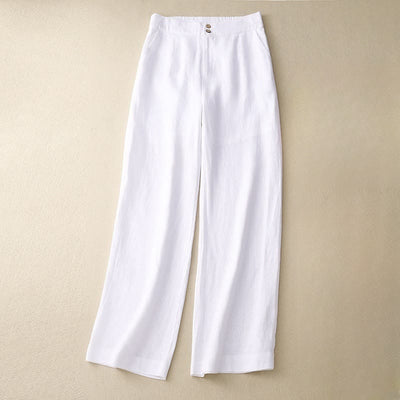 Buddha Stones Summer Casual Simple Zipper Design Linen Women's Wide Leg Pants With Pockets - White - US8-10，UK/AU12-14，EU40-42 (2XL) - image 5