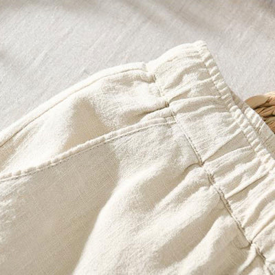 Pantalon décontracté d'été Foviel pour homme en ramie et lin avec cordon de serrage et poches