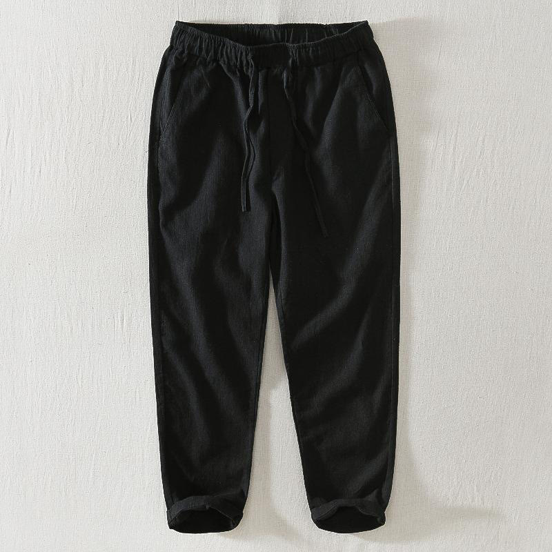 Pantalon décontracté d'été Foviel pour homme en ramie et lin avec cordon de serrage et poches