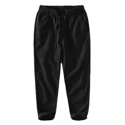 Pantalon décontracté d'été Foviel pour homme en ramie et lin avec cordon de serrage et poches