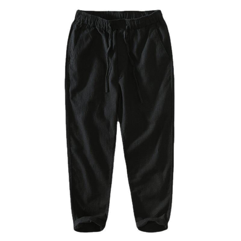 Pantalon décontracté d'été Foviel pour homme en ramie et lin avec cordon de serrage et poches