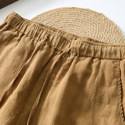 Pantalon décontracté d'été Foviel pour homme en ramie et lin avec cordon de serrage et poches