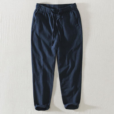 Pantalon décontracté d'été Foviel pour homme en ramie et lin avec cordon de serrage et poches