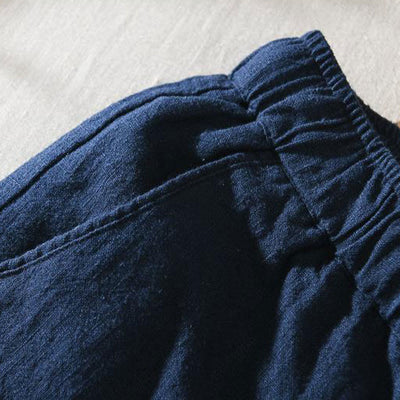 Pantalon décontracté d'été Foviel pour homme en ramie et lin avec cordon de serrage et poches
