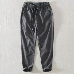 Pantalon décontracté d'été Foviel pour homme en ramie et lin avec cordon de serrage et poches