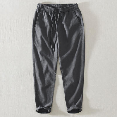 Pantalon décontracté d'été Foviel pour homme en ramie et lin avec cordon de serrage et poches