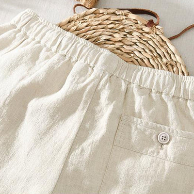 Pantalon décontracté d'été Foviel pour homme en ramie et lin avec cordon de serrage et poches