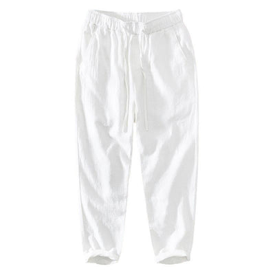 Pantalon décontracté d'été Foviel pour homme en ramie et lin avec cordon de serrage et poches